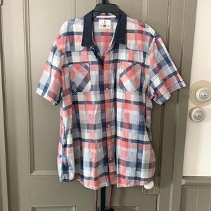 White/pink/blue mens polo, XXL